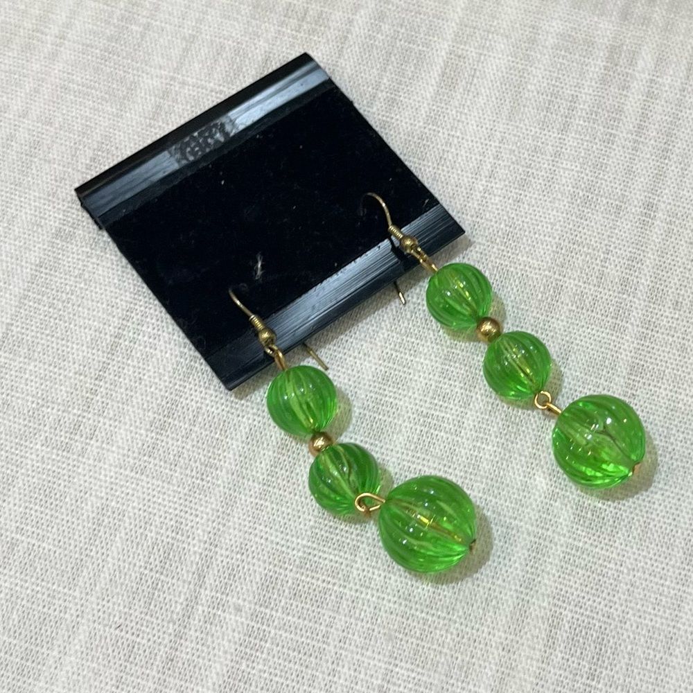 Green Beaded Dangling Earrings